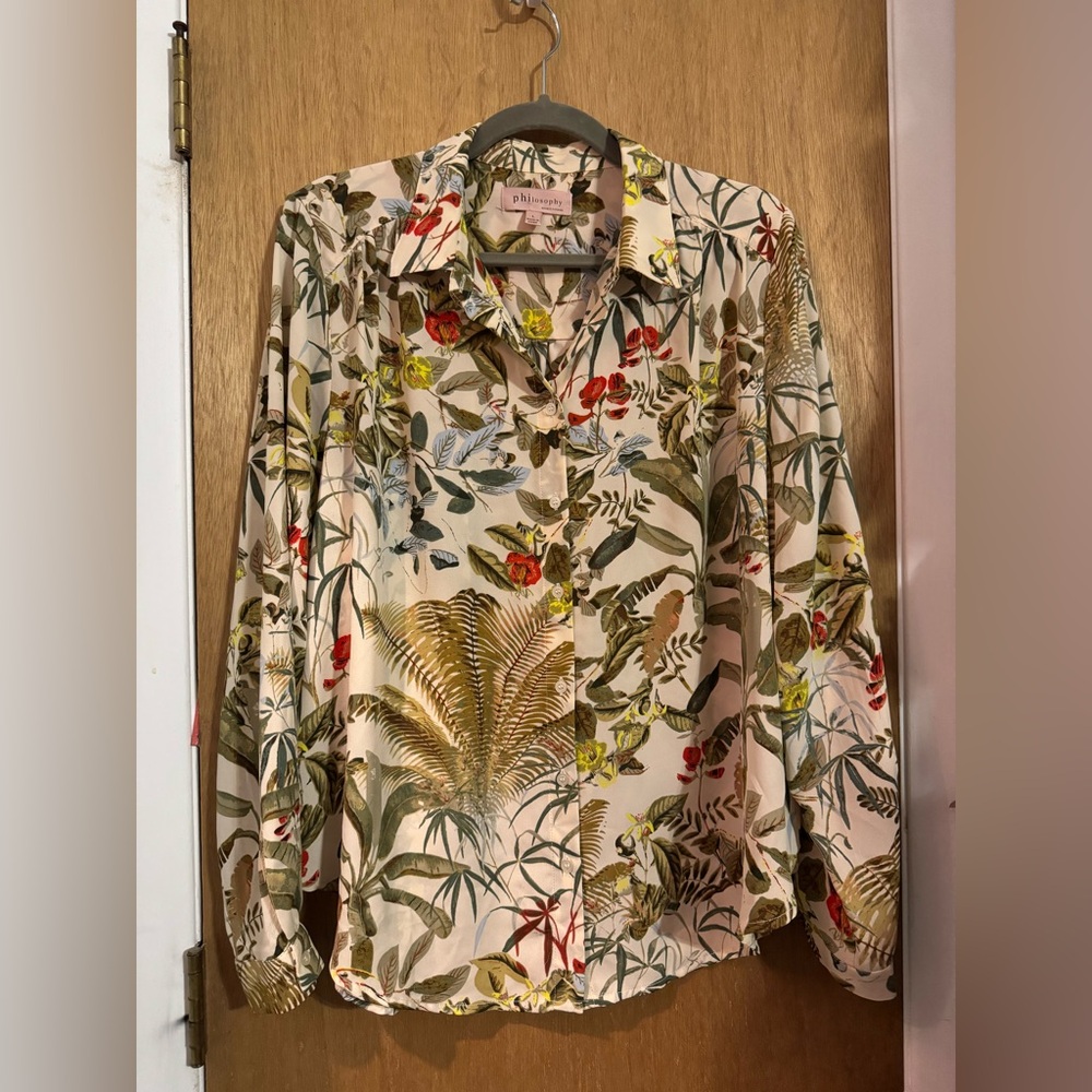 Philosophy Floral Print Button-Up Blouse, Size L
